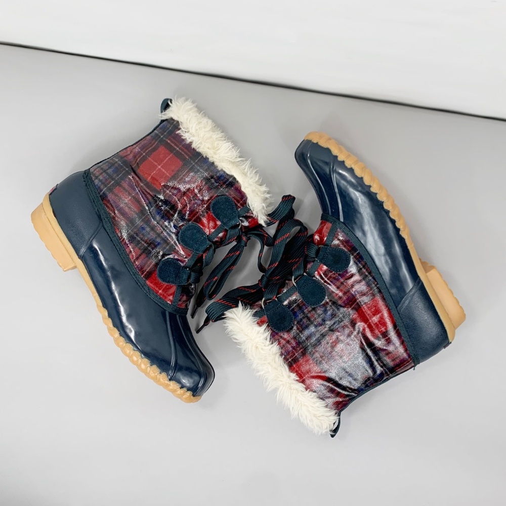 SPORTO Women's Kim Waterproof Plaid Rubber Faux Fur Snow Boots